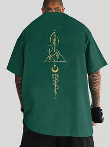 Camiseta de manga corta con cuello redondo y estampado de patrón abstracto para hombre, 100% algodón, cómoda, informal, de talla grande, para verano - Product Image 4