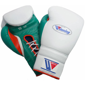 Guantes de Boxeo Winning con Cordones, Blancos, Verdes y Rojos, de Cuero Genuino, para Entrenamiento Profesional y Sparring, 8oz, 10oz, 12oz, 14oz, 16oz - Product Image 1