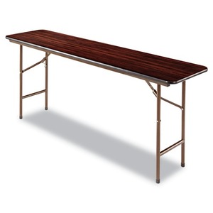 Alera FT727218MY Mesa plegable rectangular de madera de caoba de 71,88 pulgadas. Ancho x 17.75 pulgadas D x 29.13 pulgadas Función Plegable H - Product Image 1
