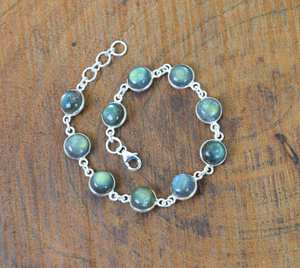 Pulsera Ajustable de Plata de Ley 925 con Labradorita y Piedra Lunar, Joyería de Piedras Preciosas Hecha a Mano, Regalos Elegantes para Mujer - Product Image 1