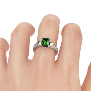 Jeulia Men's Rhodium Plated Sterling <b>Silver</b> Two Skull <b>Ring</b> with <b>Emerald</b> Cut Diamond - Product Image 4