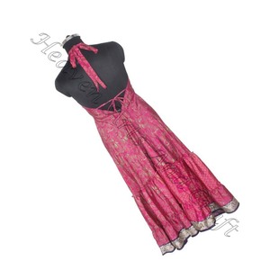 Vestido maxi de seda Sari Vintage indio hecho a mano de aspecto caliente señoras de cena elegante vestido sin mangas vestidos de noche vestido de mujer - Product Image 2