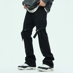 Pantalones vaqueros de estilo callejero personalizados de fábrica a la moda para hombre, pantalones vaqueros con remaches y Correa, pantalones vaqueros de campana personalizados, pantalones vaqueros para hombre - Product Image 4