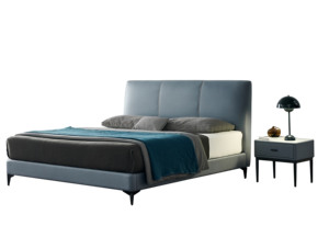 Nordic Modern Simple <strong>Double</strong> <strong>Bed</strong> with Full Leather Side First Layer Factory Outlet <strong>Mango</strong> <strong>Wood</strong> Frame - Product Image 5