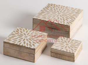 Ensemble de 3 boîtes en bois sculptées à la main, boîtes de rangement avec design sculpté à la main - Product Image 6