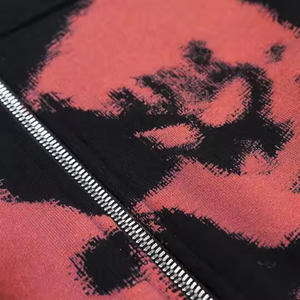 Logo personnalisé unisexe Vintage mode Double fermeture éclair à capuche en détresse délavé à l'acide 300 GSM contras couture fermeture éclair sweats à capuche - Product Image 4