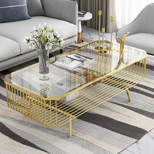 Mesa de Centro Rectangular Moderna con Tapa de Vidrio Templado y Marco Redondo de Hierro - Resistente para Sala de Estar y Gimnasio (TT68195) - Product Image 1