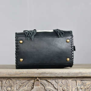 New Designer Fringe Bag Gypsy Boho Cowhide Leather Black <b>Colour</b> Handmade Western Stylish Checkered Pattern Bags And Wallet <b>Set</b> - Product Image 3
