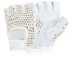 Guantes de Ciclismo de cuero blanco de medio dedo, cómodos guantes deportivos transpirables para montar en bicicleta, espalda de ganchillo, antideslizantes - Product Image 1