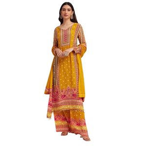 Abito Palazo stampato giallo senape all'ingrosso abbigliamento etnico donna OEM fabbrica fornitore all'ingrosso di moda personalizzato - Product Image 1