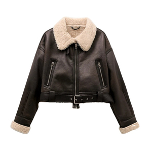 Chaqueta de piel de oveja auténtica para mujer, transpirable, con cuello doble de piel de oveja, estilo urbano - Product Image 2