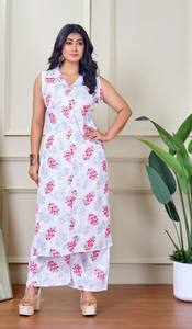 Meilleur ensemble Kurti sans manches imprimé pour femmes avec pantalon Palazzo, mode ethnique pour femmes, Kurtis imprimés pour filles - Product Image 5