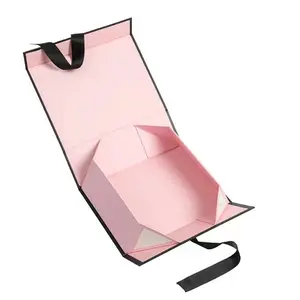 Wig Hair Extension Packaging For Girl Friend Gift Packaging Popular Cute Pink Rigid Paper Handbag Magnetic Paper Boxes