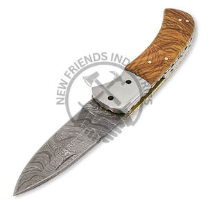 Cuchillo plegable personalizable DIY, hoja de acero de Damasco, mango de madera de olivo, bolsillo hecho a mano, caza, supervivencia al aire libre, Camping, OEM HRC - Product Image 3