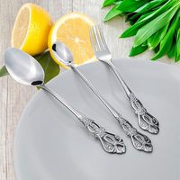 Cubertería de Acero Inoxidable Estilo Lujo Corte Real con Mango Hueco, Cuchillo para Carne, Tenedor y Cuchara, Plateado con Pulido Espejo
