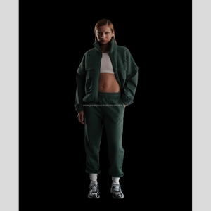 Sweat à capuche et pantalon zippés OEM pour femmes, poids lourd, avec marque personnalisée, vêtements de mode en polaire d'hiver ODM de qualité supérieure avec techniques brodées - Product Image 6
