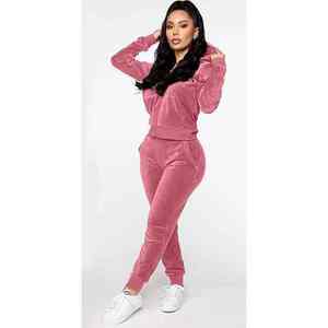 Ensemble de survêtement décontracté en molleton d'hiver avec logo en strass brodé personnalisé 2026, 2 pièces, survêtement violet pour femmes - Product Image 5