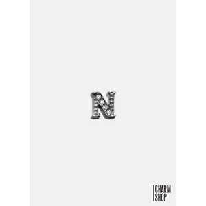 Ciondolo Charm Iniziale N in Argento A3shop con Strass, Placcato in Rodio e Oro Rosa, Gioiello Religioso con Pietra Principale in Diamante - Product Image 1