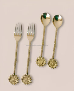 Utensilios de servicio de lujo de acero inoxidable y latón con mango de girasol-Juego de 4 piezas de alta calidad - Product Image 2