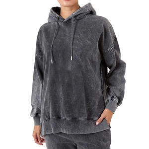 Sweat à capuche long pour femme de qualité supérieure, lavage à l'acide, hiver, impression de logo personnalisé sur le devant, surdimensionné, 100% coton, imperméable - Product Image 1