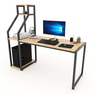 Integrated <b>Computer</b> Desk with CPU Shelf Bookshelf Drawer-Rubber Wood and Iron Frame COD68042 <b>Computer</b> <b>Table</b> - Product Image 1