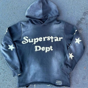 Sweat à capuche d'hiver personnalisé 100% coton, broderie usée, délavé à l'acide, surdimensionné, pull de haute qualité, polaire lourd - Product Image 4