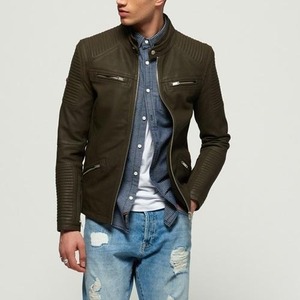 Nouvelle mode de bombardier officiel en toile enduite de cuir véritable coupe ajustée veste de printemps pour hommes de grande taille - Product Image 2