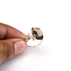 Meilleure qualité 925 bague de fête en argent Sterling massif pour femmes coussin Octa Quartz fumé étincelant 10x14mm réglage de broche bijoux fins - Product Image 2