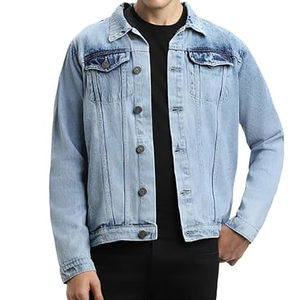 Nouveau hiver mode solide bleu hommes Style décontracté Denim veste grande taille 100% coton col montant personnalité tactile toile - Product Image 2