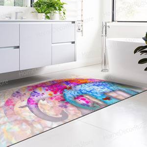 Tapis floral à trois éléphants, tapis antidérapant, tapis imprimé moderne, tapis en velours de luxe - Product Image 5