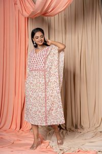 Kaftan índigo con estampado de algodón Hippie informal para mujer India hasta la rodilla ropa de playa de verano Kaftan de estilo de vacaciones tejido más Popular - Product Image 4