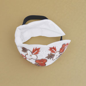 White Embroidered Beaded Floral Luxury Women's <b>Padded</b> Fabric <b>Headband</b> Boutique Designer Accessory Export Quality <b>Headbands</b> - Product Image 5
