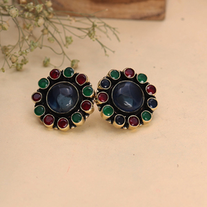 Pendientes de Flores Multicolores, Hechos a Mano, Chapados en Oro Oxidado, Turquesa, Joyería Étnica Vintage para Mujer - Product Image 3