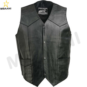 Gilet en cuir noir pour moto pour hommes - Gilets de moto pour adultes de club de moto - Product Image 4