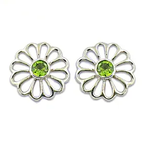Boucles d'oreilles clous vintage en argent 925, fleur péridot, or 14K 18K, diamant, agate, zircon, forme géométrique pour femme, fiançailles - Product Image 1