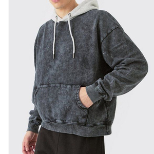 Vente en gros de cordes lourdes 100% coton 400GSM French Terry Hoodies Double couche Acid Vintage Distressed Washed Hoodie - Product Image 2