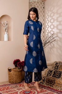 Women Pure Cotton Printed Front Slit <strong>Straight</strong> <strong>Kurta</strong> and <strong>Pant</strong> Set Office Wear <strong>Kurta</strong> Set for Womens - Product Image 4