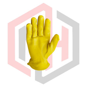 Yellow Cowhide <b>Leather</b> Driver Gloves Adjustable <b>Strips</b> Silicone-free Powder-free Breathable Winter Warm Lining for Outdoor Work - Product Image 2