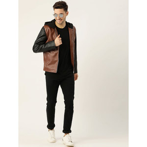 Custom Made Genuine Sheep Skin Leather <b>Jacket</b> with Canvas Fabric Stand Collar Reversible Winter Men's Fashionable Clothing - Product Image 4