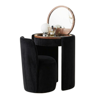 Coiffeuse noire ronde rembourrée sur mesure avec miroir et tabouret – Ensemble de luxe moderne en bois de chêne – Fournisseur
