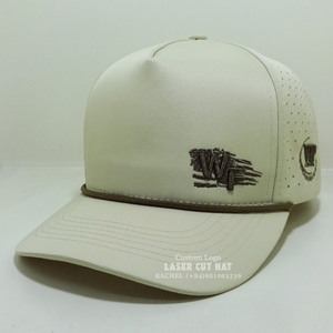 Chapeaux de golf haut de gamme 5 panneaux corde sur bord trou découpé au laser bord incurvé perforé séchage rapide casquettes en maille imperméables en gros Vietnam - Product Image 2