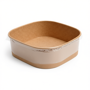 ชามกระดาษคราฟท์ทรงสี่เหลี่ยมแบบใช้แล้วทิ้ง ขนาด 1000 มล. (32 ออนซ์) เคลือบ PE สำหรับเสิร์ฟอาหารและซื้อกลับบ้าน - Product Image 2