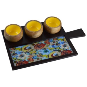 Bandeja de Servicio de Diseño Industrial en Madera, Decorativa, con Acabado en Esmalte Multicolor e Impresión - Product Image 1