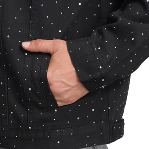 Factory-Made Men's 100% Cotton Denim <b>Jackets</b> Hot Selling High-Street Style with Custom Colors <b>Rhinestone</b> Front Logo for Winter - Product Image 5