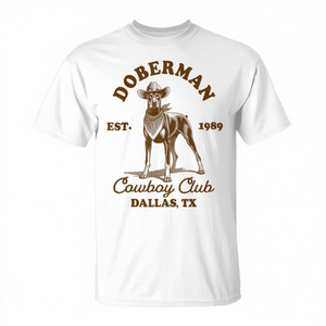 T-Shirt per Amanti del Doberman con Design Western Cowboys Club per Mamme di Doberman, Ideale per Promozioni - Product Image 2