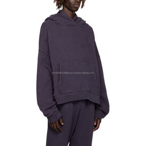 Sudadera con Capucha Corta y Holgada para Hombre, con Logotipo Personalizado, Lavado Ácido, 500 g/m², Alta Calidad, Negra, Desgastada, 2026 - Product Image 3