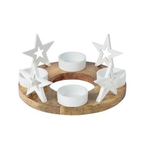 Porte-bougie de Noël, base en bois festive, centre de table pour bougie chauffe-plat, décoration de Noël avec arbre de Noël en métal doré, décoration de la maison - Product Image 6
