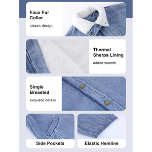 แจ็กเก็ตผ้ายีนส์ผู้หญิงบุขนแกะเชอร์ปาซับในแฟชั่นคลาสสิกฤดูใบไม้ร่วงฤดูหนาวแจ็คเก็ตบอมเบอร์พิมพ์ลาย - Product Image 6