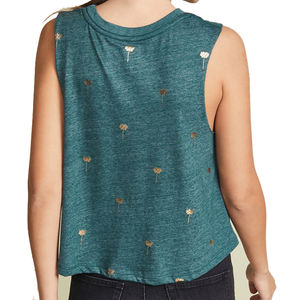 Top Corto sin Mangas para Mujer, Estilo Casual Holgado, Camiseta Deportiva, Color Verde Azulado Jaspeado, con Bordado/Estampado Floral, Ropa Urbana de Verano - Product Image 3
