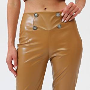 กางเกงหนังมีซิปข้างแบบติดกระดุม - สีแทน - Product Image 2